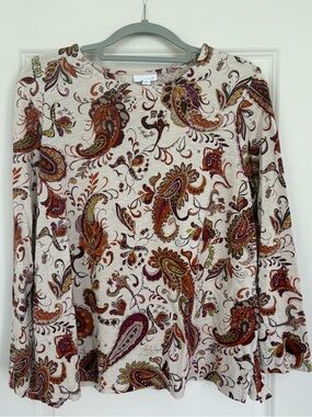 J. Jill Cream Paisley Long-Sleeve Top with Autumn Accents